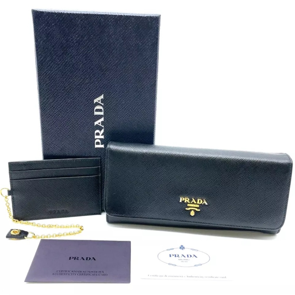 Prada Black saffiano leather Wallet and Card Holder Set W/box - Picture 2 of 16